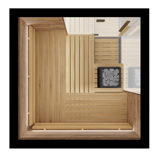 ThermaSol Astra - Glass and Wood Panel Corner Layout, 3-4 Person, Indoor Sauna - Art of Spas
