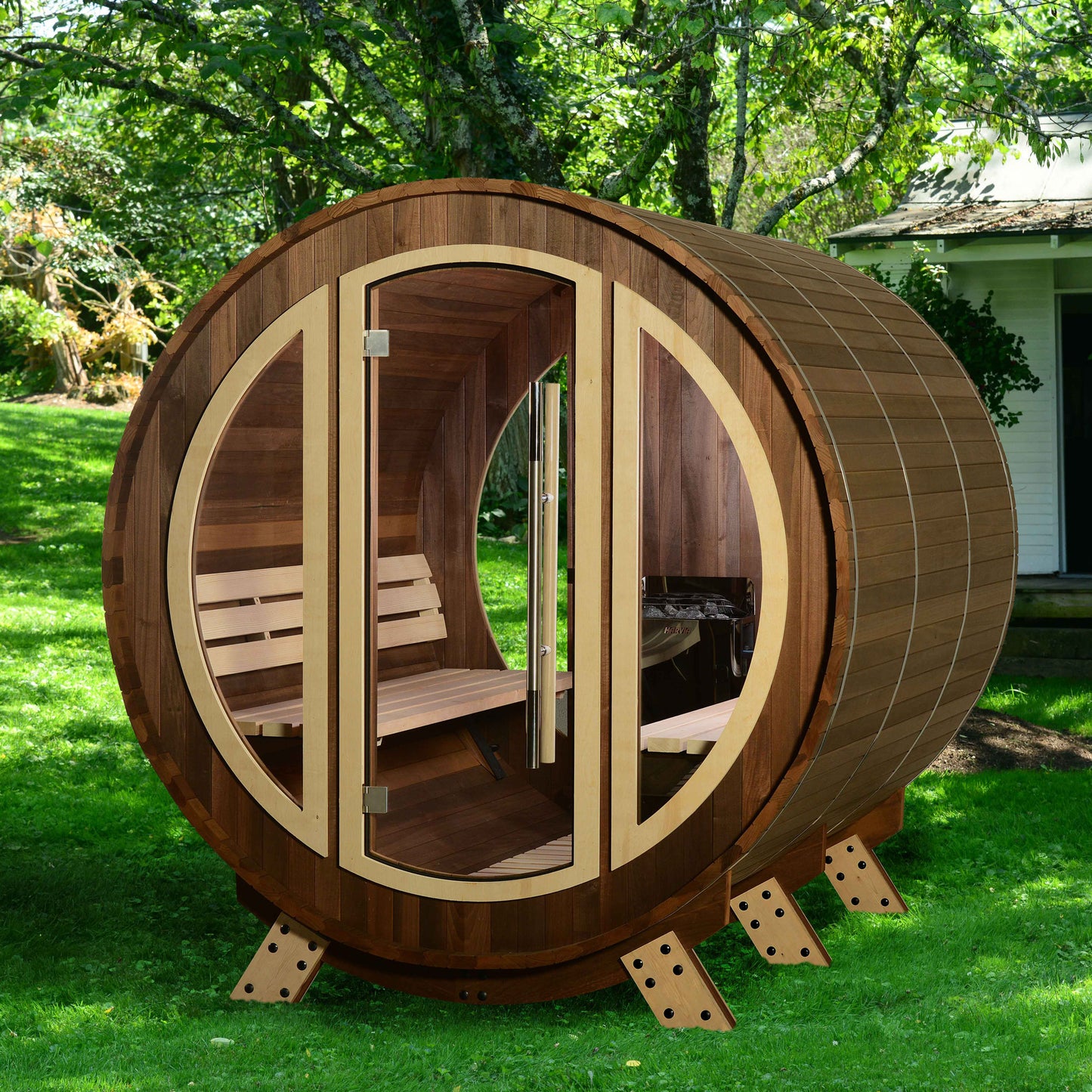 ThermaSol Phoenix - Popular, Onyx Stainless Steel, 4-6 Person, Barrel Sauna - Art of Spas