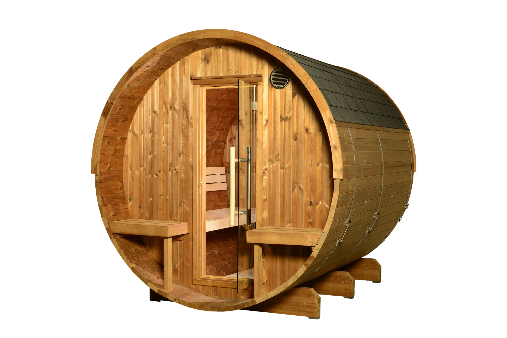 ThermaSol Magnus - Nordic Pine, 4-6 Person, Outdoor Canopy Barrel Sauna - Art of Spas