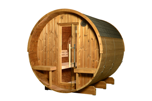 ThermaSol Magnus - Nordic Pine, 4-6 Person, Outdoor Canopy Barrel Sauna - Art of Spas