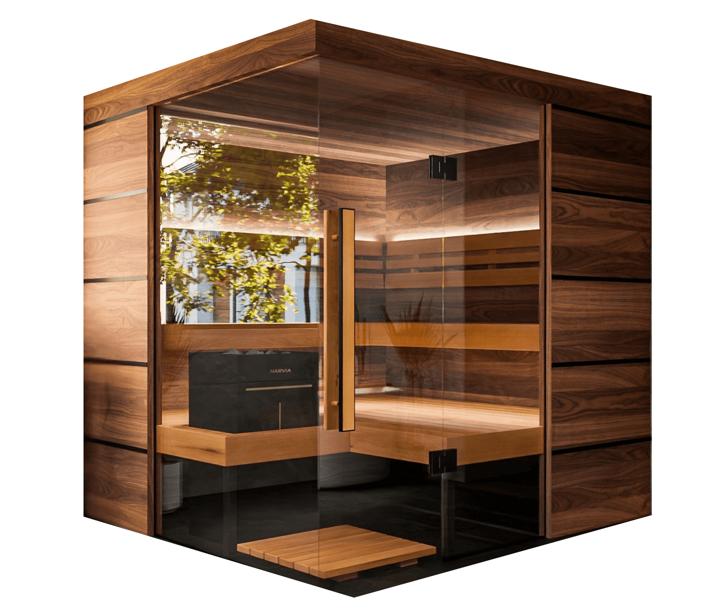 ThermaSol Astra - Glass and Wood Panel Corner Layout, 3-4 Person, Indoor Sauna - Art of Spas