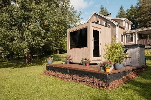 ThermaSol Solaris - Tile Oak, 2-5 Person, Solar-Powered Outdoor Sauna - Art of Spas
