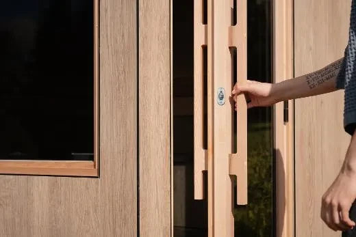 ThermaSol Solaris - Tile Oak, 2-5 Person, Solar-Powered Outdoor Sauna - Art of Spas