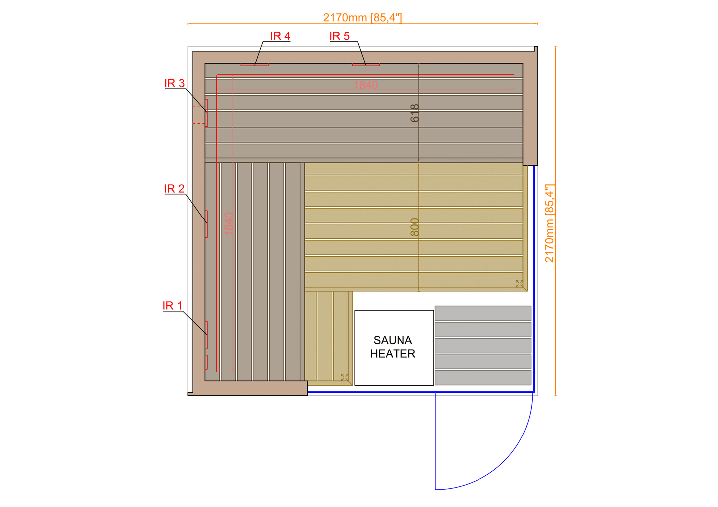 ThermaSol Astra - Glass and Wood Panel Corner Layout, 3-4 Person, Indoor Sauna - Art of Spas